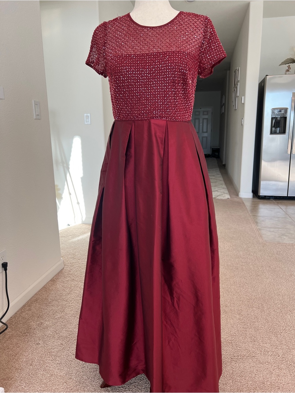 Adrianna Papell Girls' Burgundy Beaded Bodice Formal Dress
